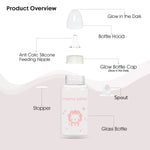 Load image into Gallery viewer, Glow in the dark glass feeding bottle 125ml (Pink - Lion)
