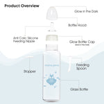 Load image into Gallery viewer, Glow in the dark glass feeding bottle 225ml (Blue - Owl)