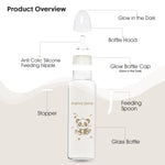 Load image into Gallery viewer, Glow in the dark glass feeding bottle 225ml (Brown - Panda)