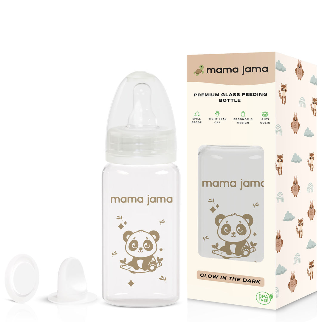 Glow in the dark glass feeding bottle 125ml (Brown - Panda)