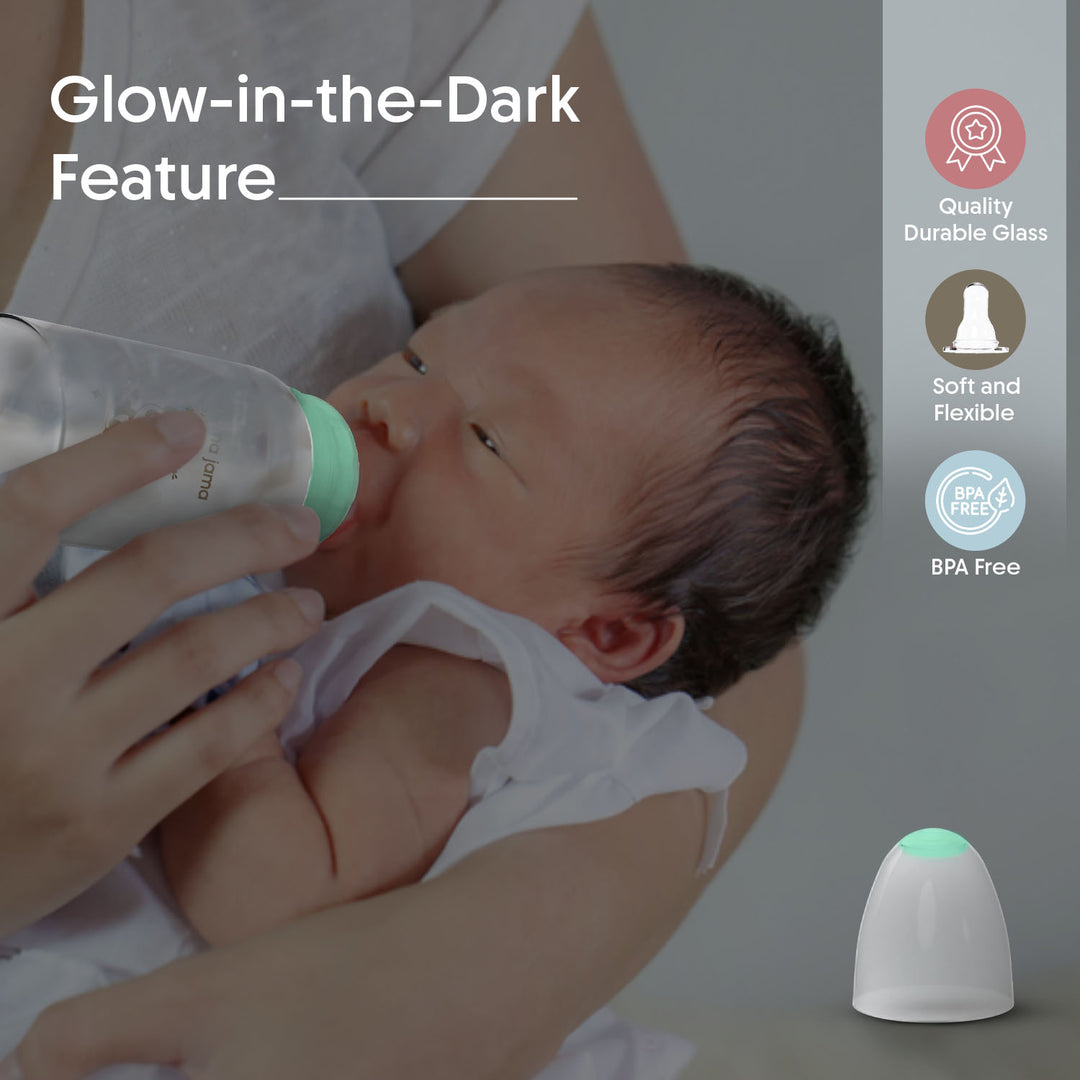 Glow in the dark glass feeding bottle 125ml (Brown - Panda)