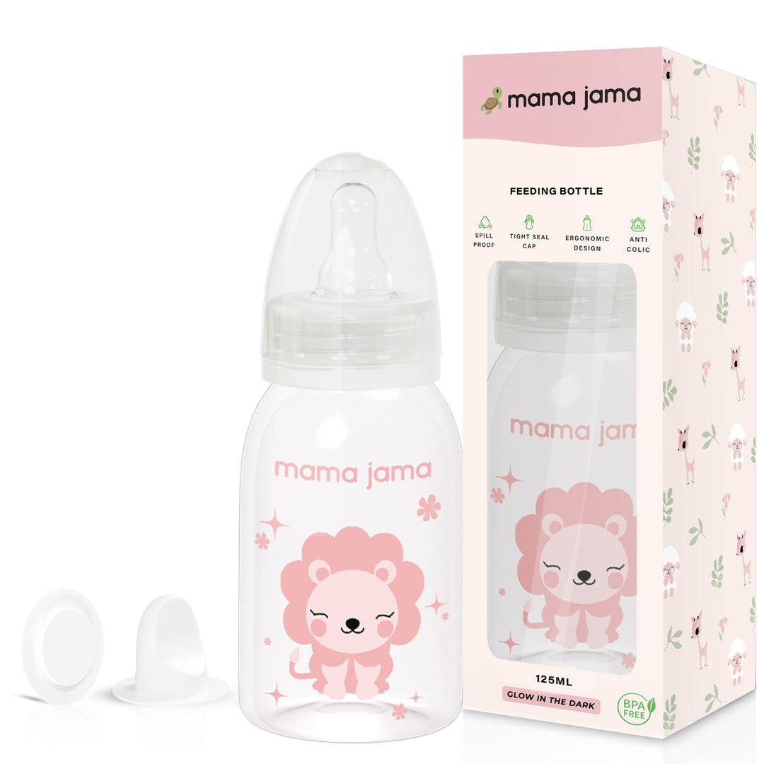 Glow in the dark PP feeding bottle 125ml ( Pink - Lion)
