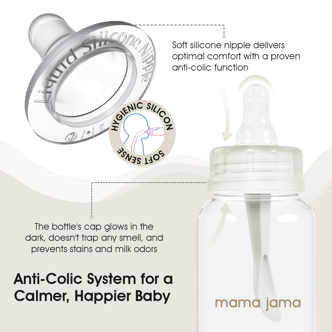 Glow in the dark glass feeding bottle 225ml (Brown - Panda)