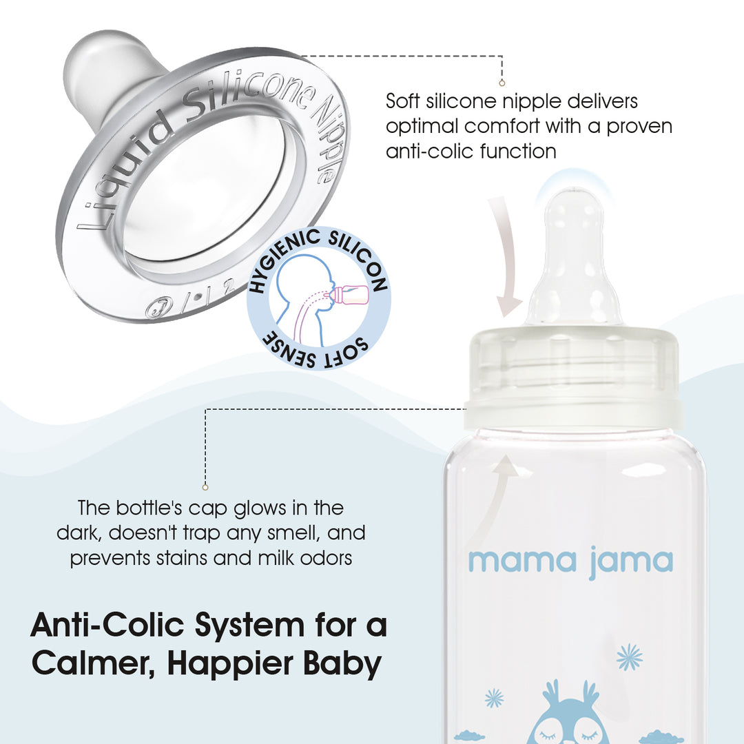 Glow in the dark glass feeding bottle 125ml (Blue - Owl)