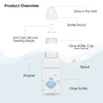 Load image into Gallery viewer, Glow in the dark glass feeding bottle 125ml (Blue - Owl)