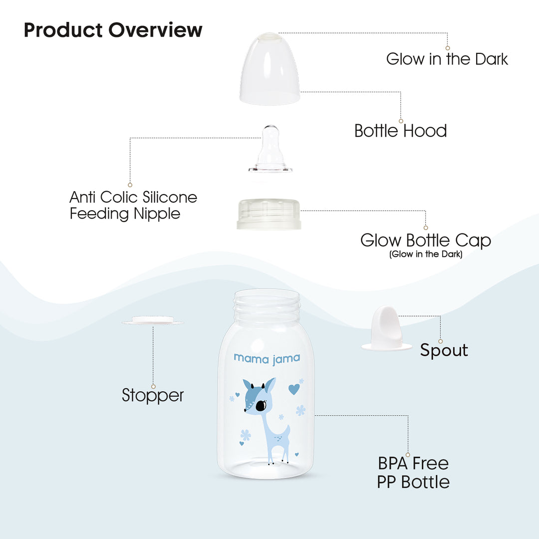 Glow in the dark PP feeding bottle 125ml ( Blue - dear)