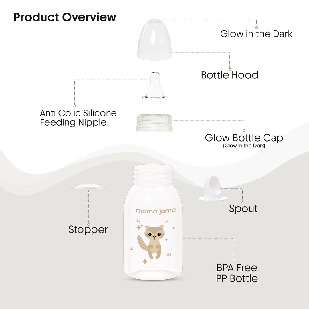 Glow in the dark PP feeding bottle 125ml ( Brown - Fox)