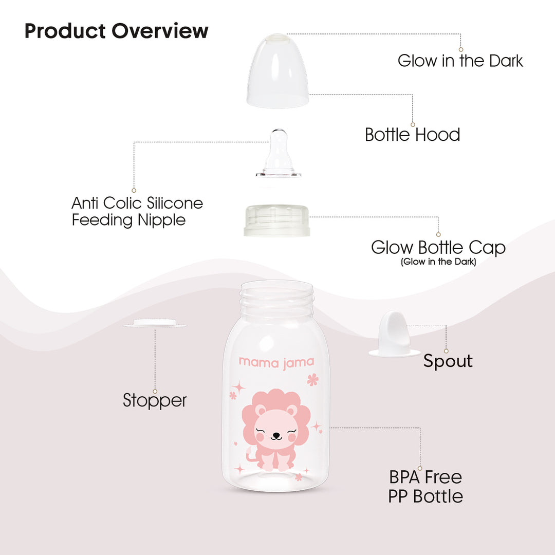 Glow in the dark PP feeding bottle 125ml ( Pink - Lion)