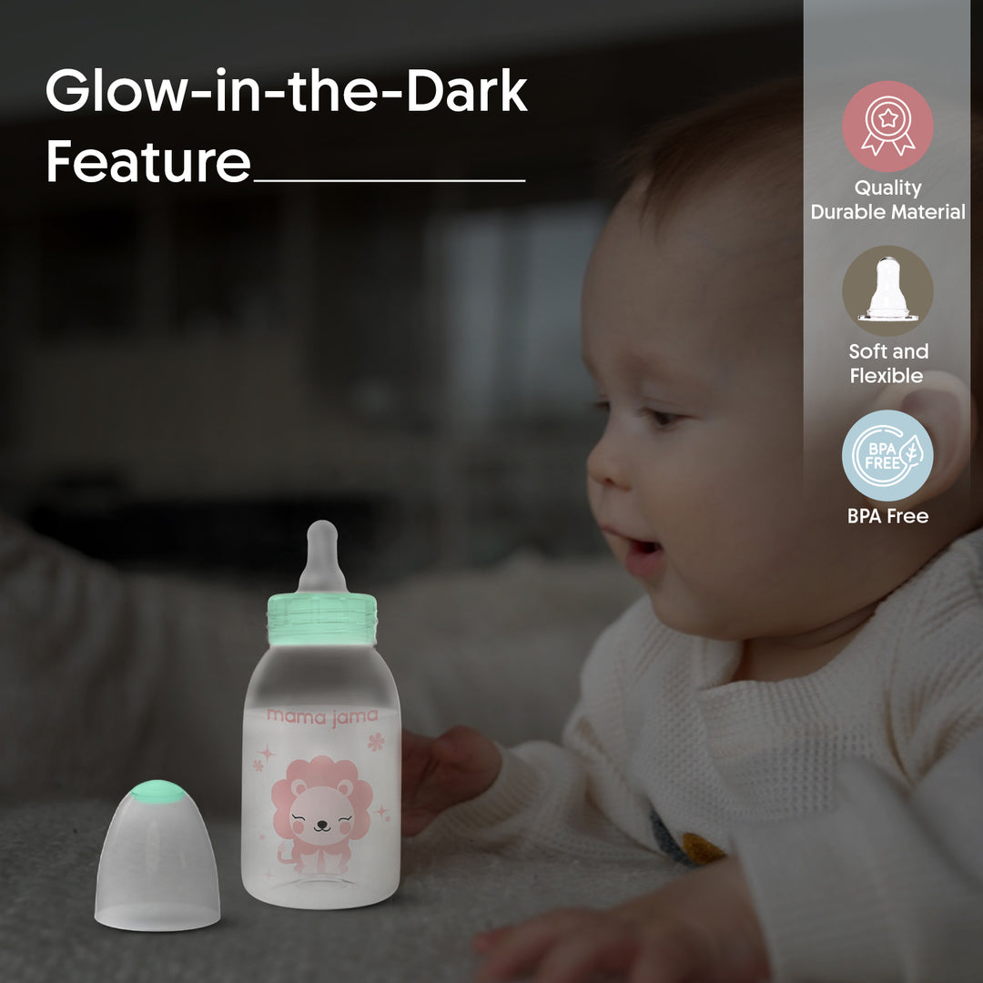 Glow in the dark PP feeding bottle 125ml ( Pink - Lion)