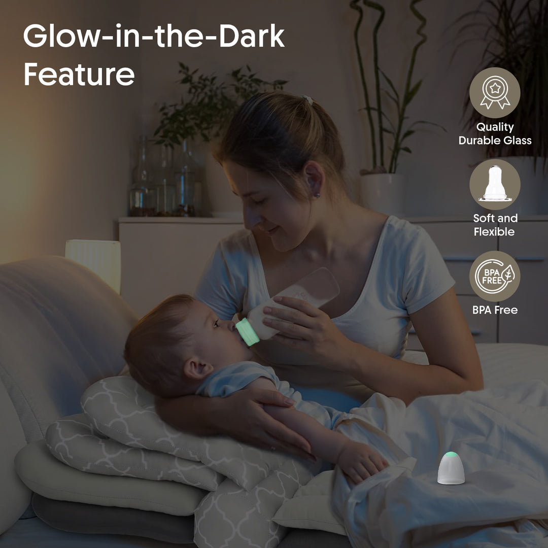 Glow in the dark glass feeding bottle 225ml (Pink - Lion)