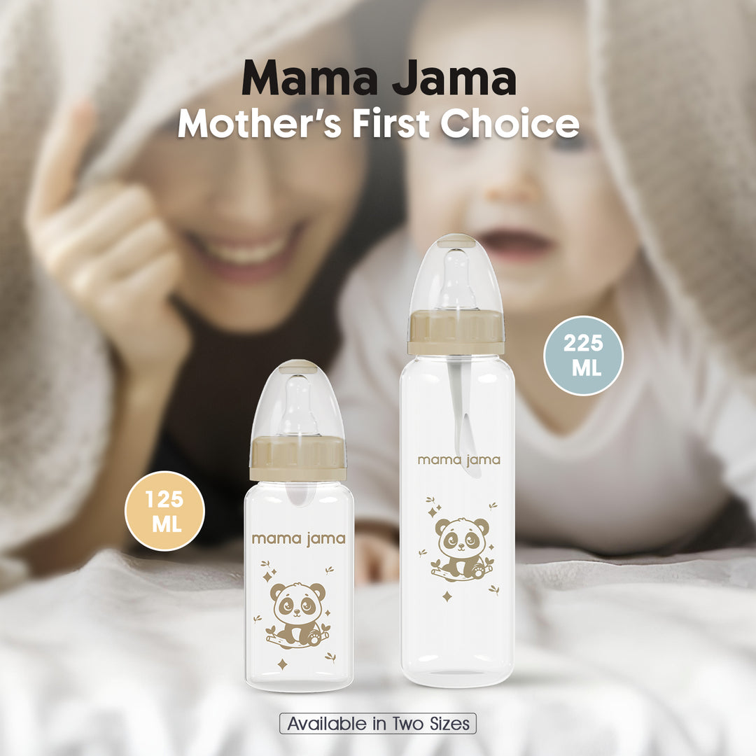 Glass Baby Feeding Bottle 125ml (Light Brown - Panda)