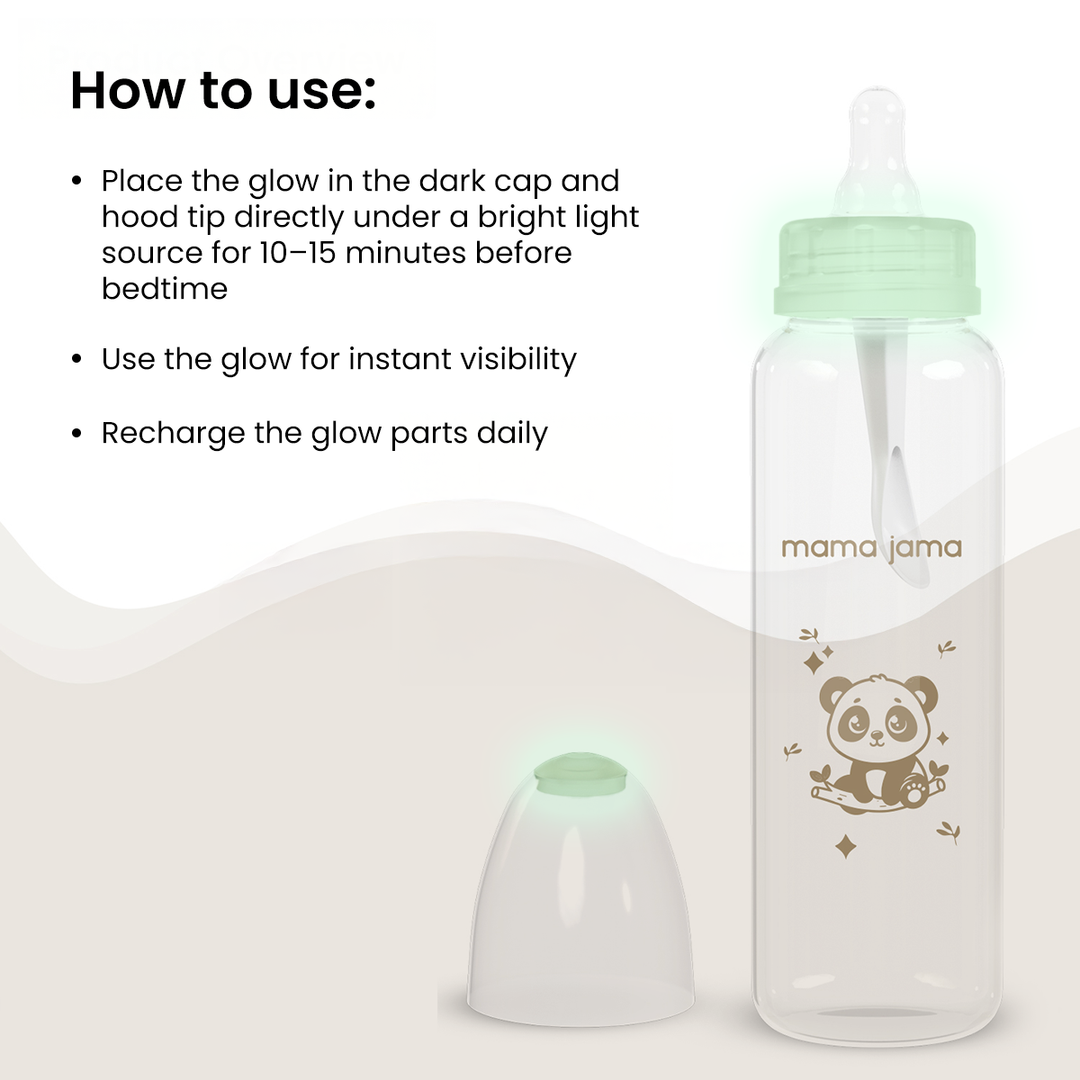 Glow in the dark glass feeding bottle 225ml (Brown - Panda)