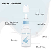 Glass Baby Feeding Bottle 125ml (Blue - Owl)