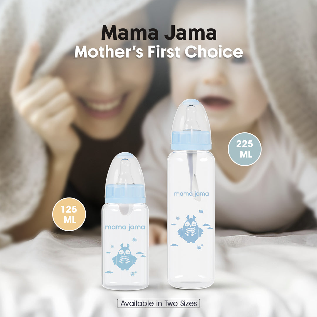 Glass Baby Feeding Bottle 125ml (Blue - Owl)