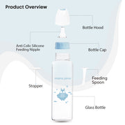 Glass Feeding Bottle 225ml ( Blue - Owl)