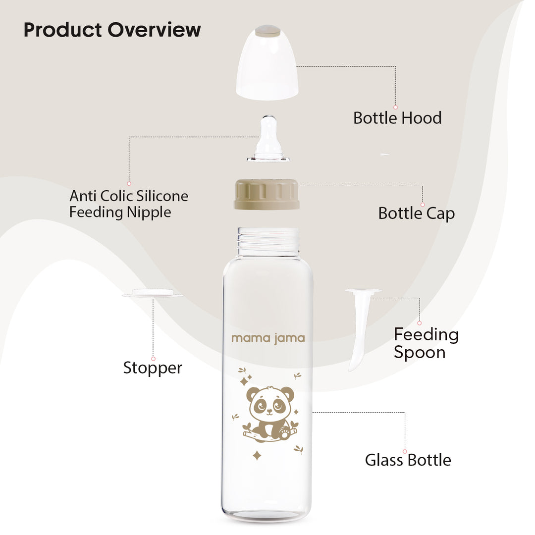 Glass Feeding Bottle 225ml ( Brown - Panda)