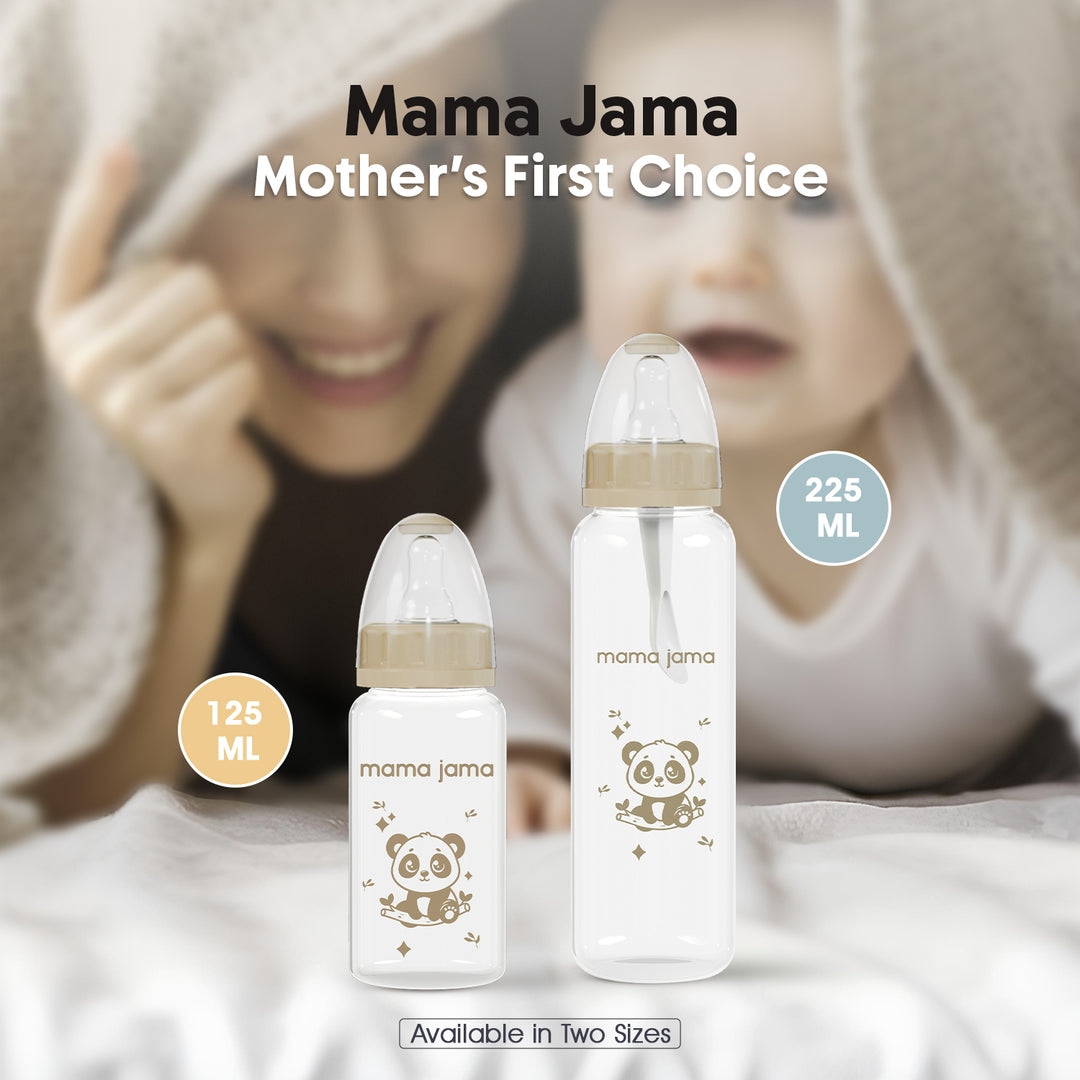 Glass Feeding Bottle 225ml ( Brown - Panda)