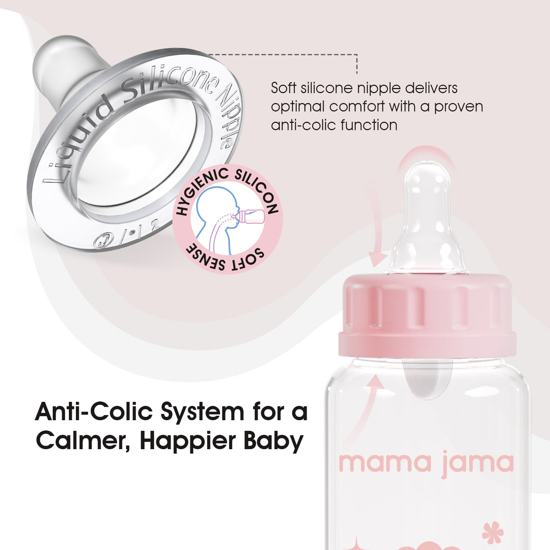 Glass Baby Feeding Bottle 125ml (Pink - Lion)