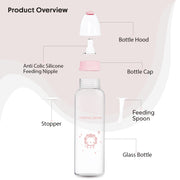 Glass Feeding Bottle 225ml ( Pink - Lion)