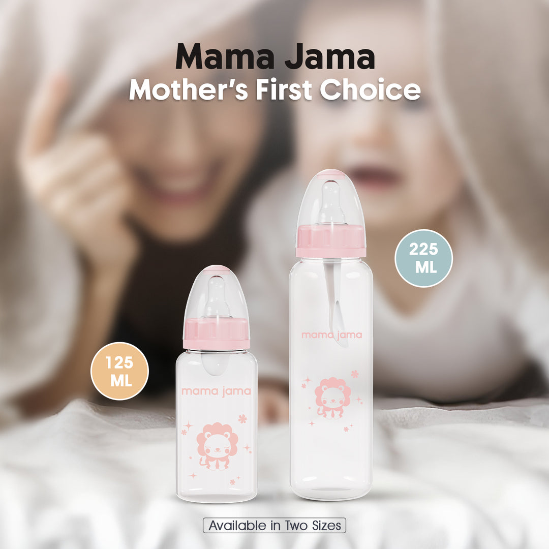 Glass Feeding Bottle 225ml ( Pink - Lion)